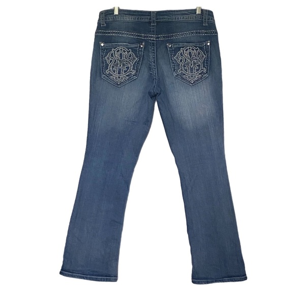 Paisley Sky Jean Mid Wash Blue Low Rise Boot Cut 5 Pocket W12 Embroidery Studded - Picture 2 of 16